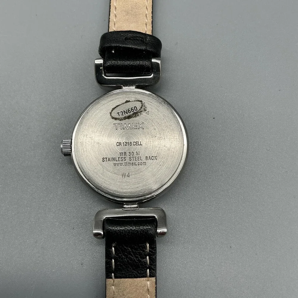 Timex Womens Watch 25mm Black Dial Black Leather WR 30M T2N660 New Battery
